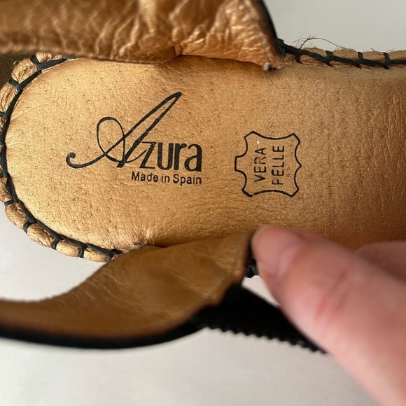 AZURA Black Leather Closed Toe Espadrille Wedges Size 10 Euro 40 Made in Spain - Picture 9 of 10